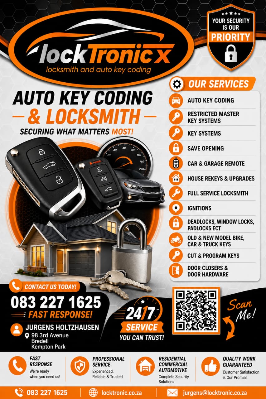 lockTronic X auto key coding and locksmith flyer with 24/7 service details